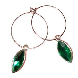Emerald Green Marquis Rhinestone Silver Charm Hoop Crystal Earrings Hoops KATTA